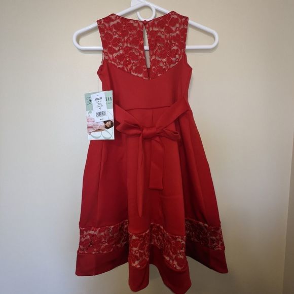 New Bonnie Jean Red Sleeveless Dress Lace Sequins High Low Style Size 7 Hi-Lo - Picture 3 of 7
